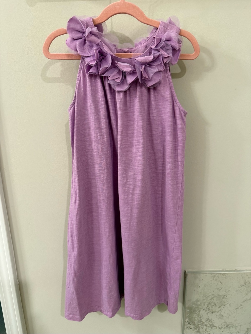 Tea Collection Lilac Sleeveless Dress with Ruffle Flower Neckline